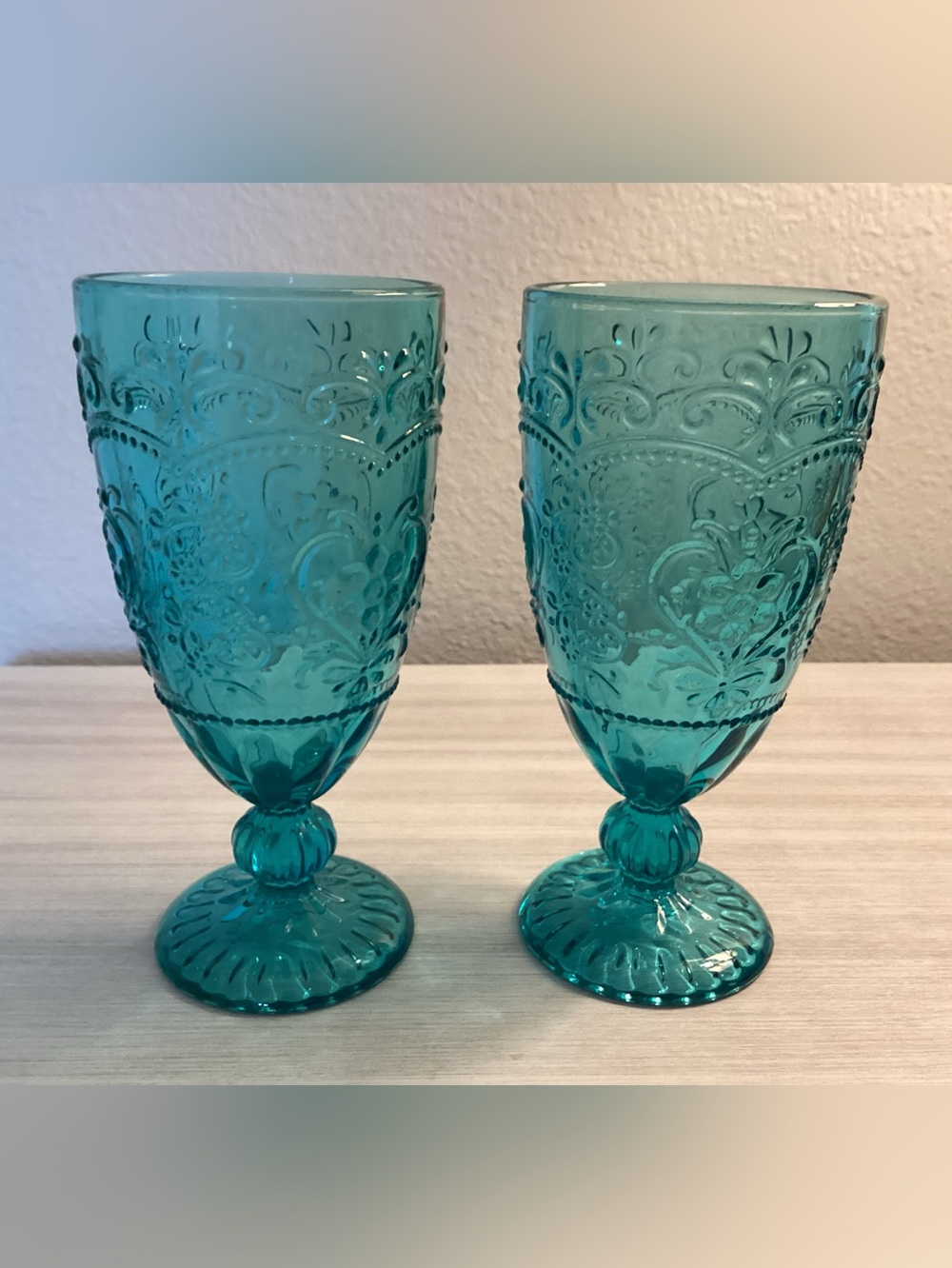 The Pioneer Woman Teal Embossed Goblets - Set of 2